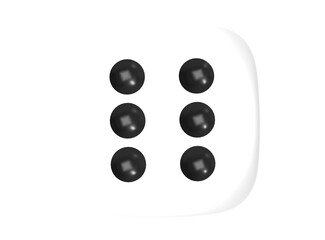 Number 6 on white dice isolated on white