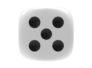 Number 5 on white dice isolated on white