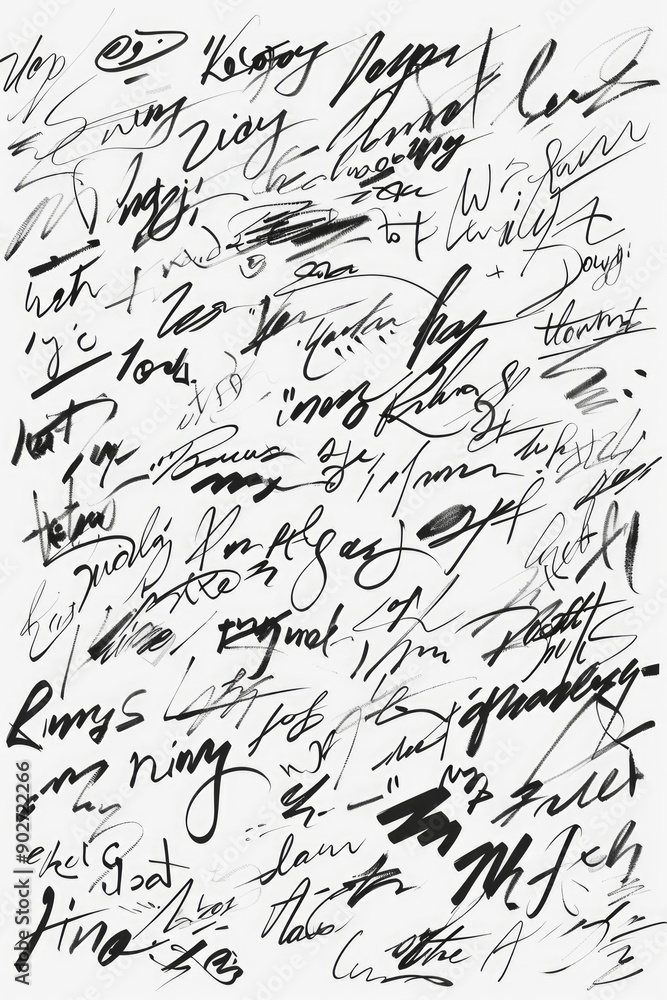 Poster a close-up shot of handwritten notes in a black and white notebook, with various scribbles and annot