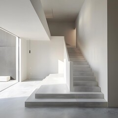 Modern Minimalist Interior Design with Concrete Stairs and White Walls