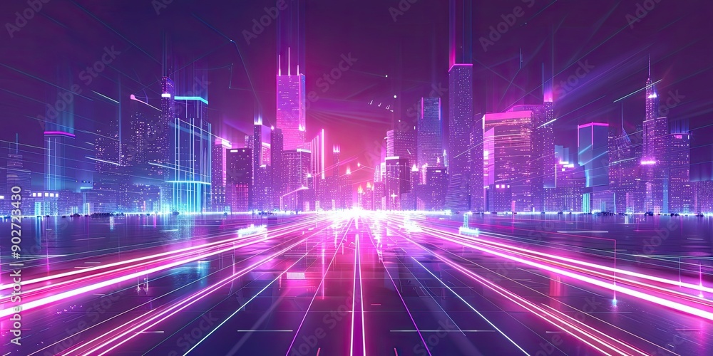 Poster smart futuristic city with polygon pattern and speed line light