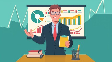 Fototapeta premium A businessman presents a business marketing report for success.