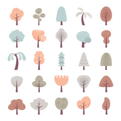 set simple colored tree illustration on white background, vector tree