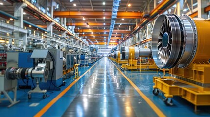 Fototapeta premium Turbine assembly line in a manufacturing facility