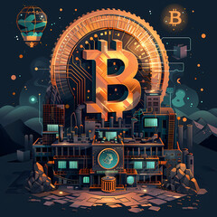 Bitcoin mining and cryptocurrency exchange vector image