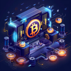 Bitcoin mining and cryptocurrency exchange vector image
