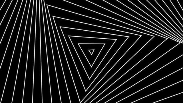 Looping Geometric Triangle Line Pattern. Dynamic Optical Illusion Animation Black and White Line Pattern.