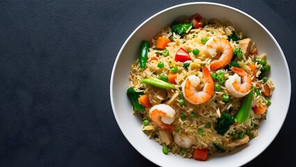 Fried Rice Rice stir-fried with vegetables, shrimp, and sometimes chicken.