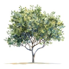 Obraz premium Image of a tree with white branches and leaves isolated on a white background.