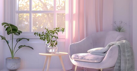 Intimate Pastel Hues: Modern Minimalist Living Room with a Cozy Vibe