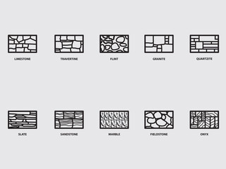 type of natural stone wall exterior outline icon collections.wall construction material consist of natural stone vector symbol