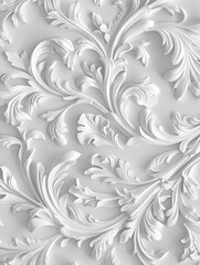White relief floral pattern. Nature-inspired decoration. A pale grey acanthus pattern. Decorative carving