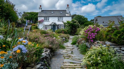 Naklejka premium Coverack cottage cornwall with graden