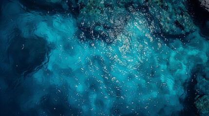 Fototapeta premium Aerial view ocean water texture turquoise waves crashing great barrier reef abstract nature pattern summer holiday background deep blue coral sea above shot wallpaper tropical beauiful coastline 