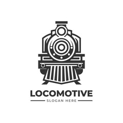 simple icon logo of an ancient train front view on a white background