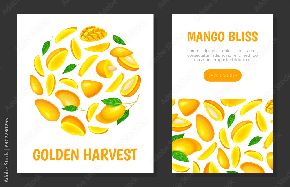 Poster Fresh Mango Banner Design with Bright Tropical Food Vector Template