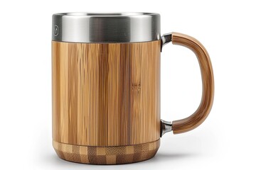 luxury thermo bamboo metal mug with isolated on white background 
