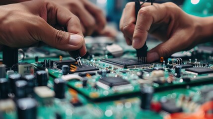 Obraz premium Workers assembling electronic components