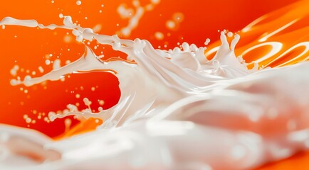Splash of white liquid or milk on red background. Abstract wallpaper design.