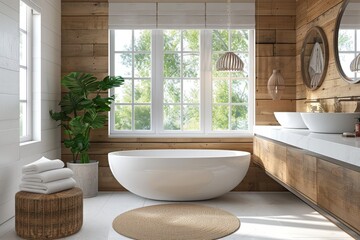 Fototapeta premium Scandinavian bathroom with modern design and natural elements