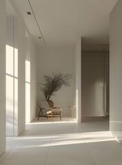 Minimalist White Interior Design With Chair and Plant