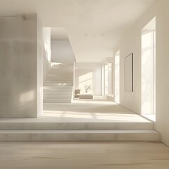 Minimalist Modern Interior Design with White Walls and Staircase