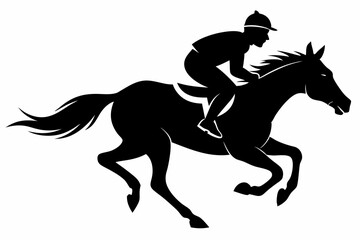 Jockey riding a running horse black silhouette