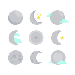 moon vector. various shapes of full moon and crescent