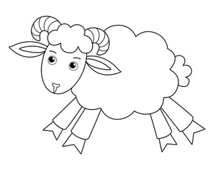 Ram, running farm animal sheep - vector picture for coloring. Outline. A galloping ram for a children's coloring book.	