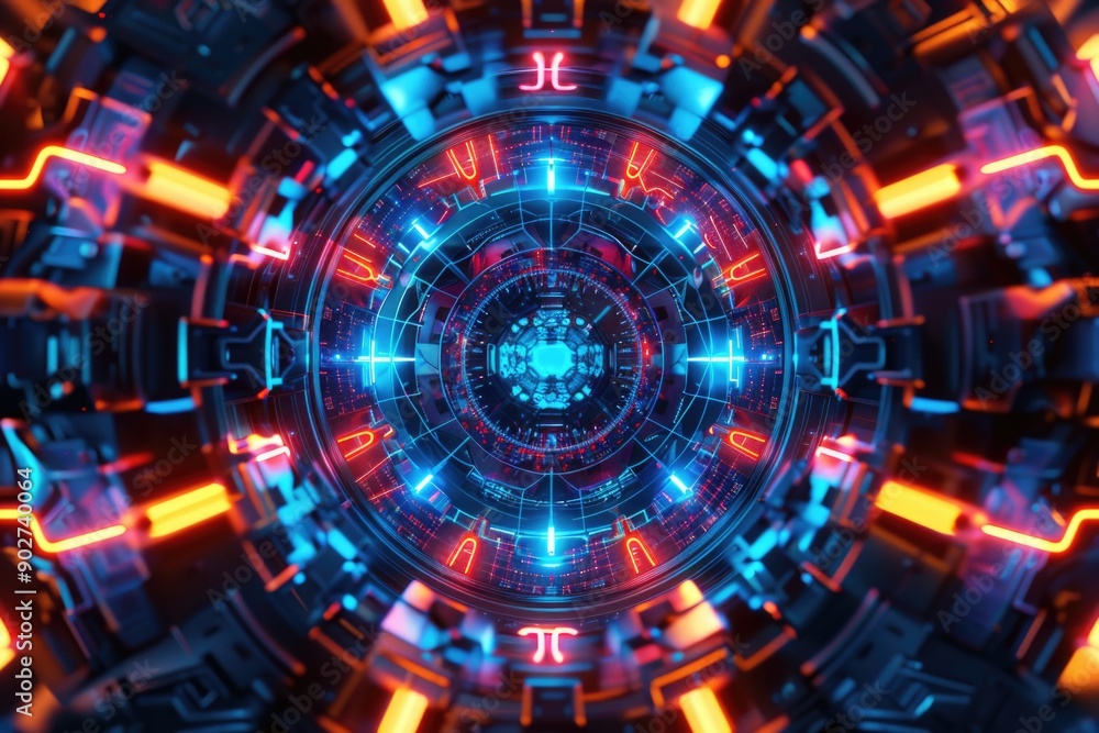Poster a conceptual representation of a futuristic clock, suitable for use in science fiction or futuristic