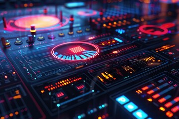 Obraz premium A close-up shot of a control panel with many lights