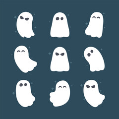 Vector Halloween Ghost. cute cartoon ghost flying on black background