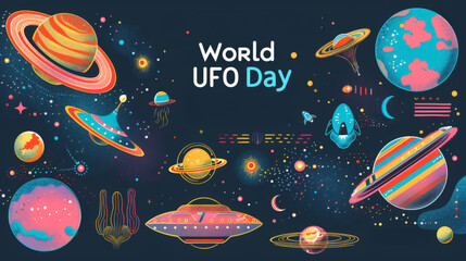 Whimsical Space Scene Celebrating World UFO Day