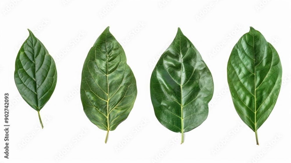 Poster isolated green leaf set with clipping path