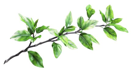 Fototapeta premium Isolated Green Leafy Tree Branch on White Background