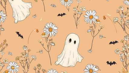 Halloween Ghosts and Bats Pattern