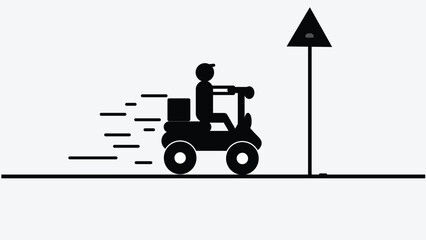 Delivery Man Ride Scooter Motorcycle,Food delivery man on white background.