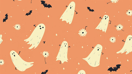 Halloween Ghosts and Bats Pattern