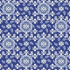 Seamless flower blue and white pattern colorful design