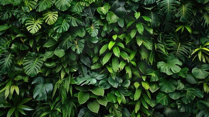 A bunch of green plants growing on a wall, perfect for interior design or architecture images