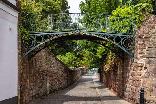 Burnet Patch iron bridge along Cathedral Close, Exeter, Devon