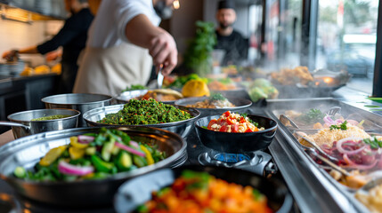 Obraz premium Muslim chefs creating fusion dishes
