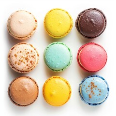 Obraz premium Assortment of Colorful Macarons on White Background