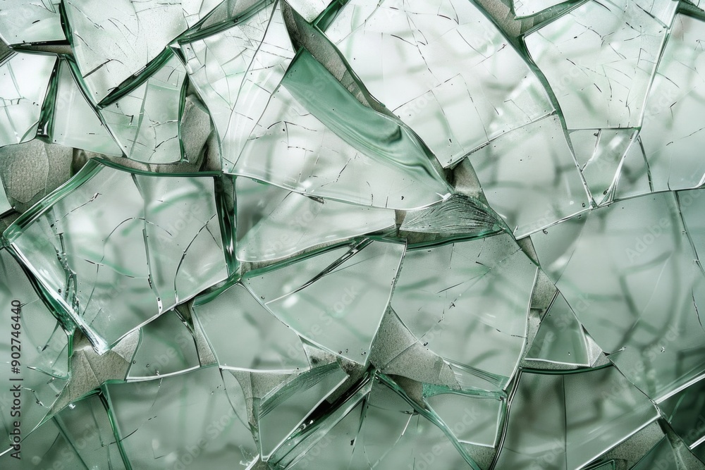 Poster a close-up view of a broken glass window with sharp edges and debris inside