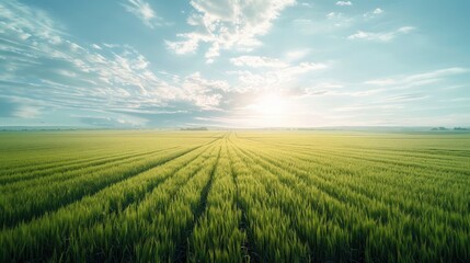 Fototapeta premium Expansive field under a vast sky, capturing the serene beauty of nature and open landscapes