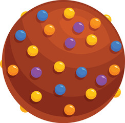 Delicious round chocolate cookie decorated with colorful sugar balls sprinkles