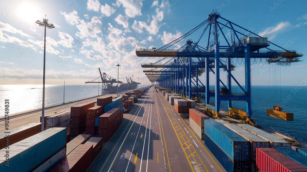 Poster high-tech port facilities with automated container handling