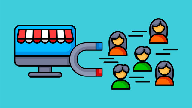 Illustration graphic of Market magnet of Online store attracted loyal customers