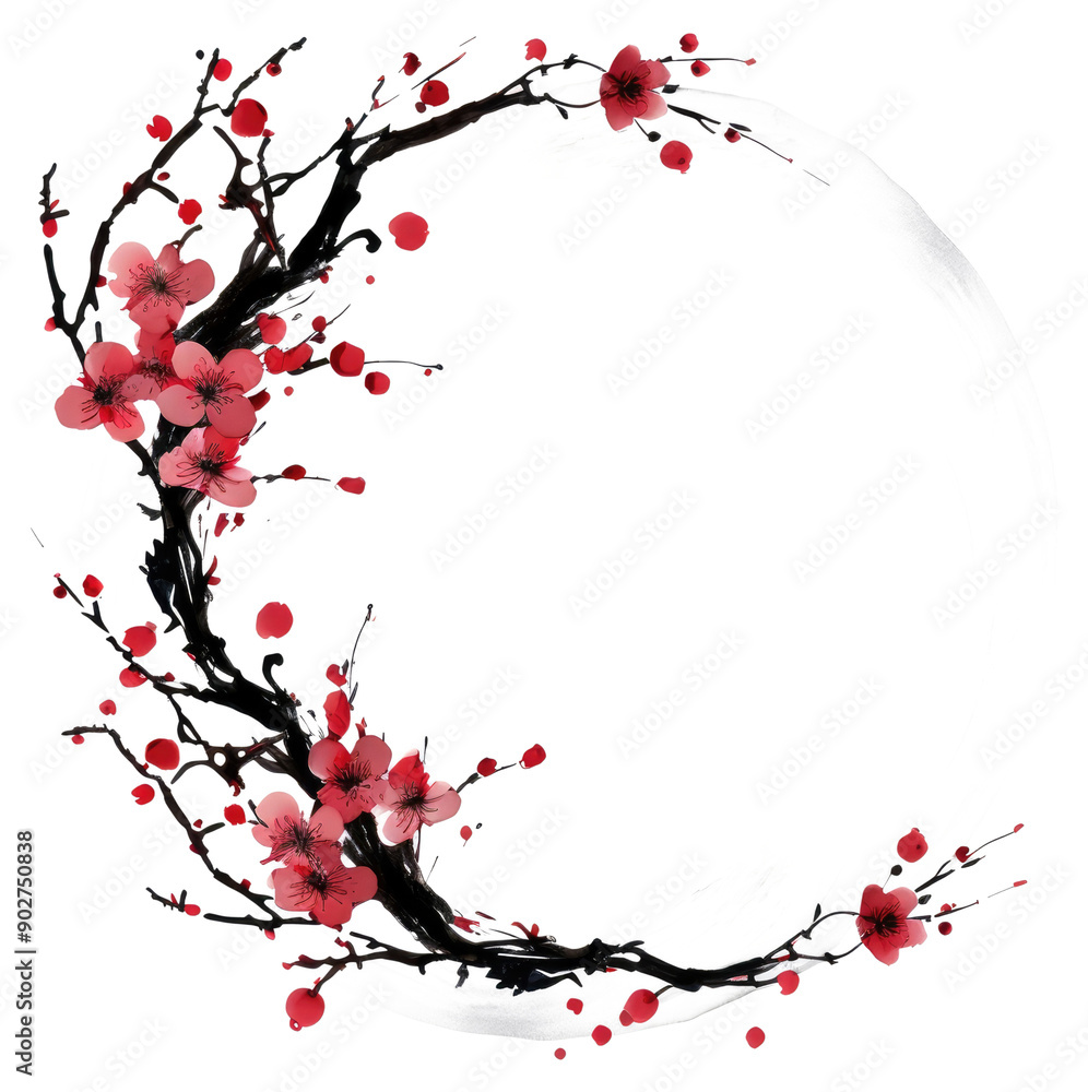 Wall mural PNG Outline red plum flowers frame blossom circle plant.