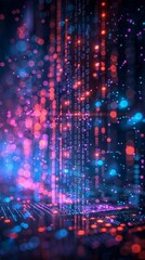 Obraz premium Abstract digital art with glowing pink and blue lights. A futuristic, cyberpunk aesthetic.